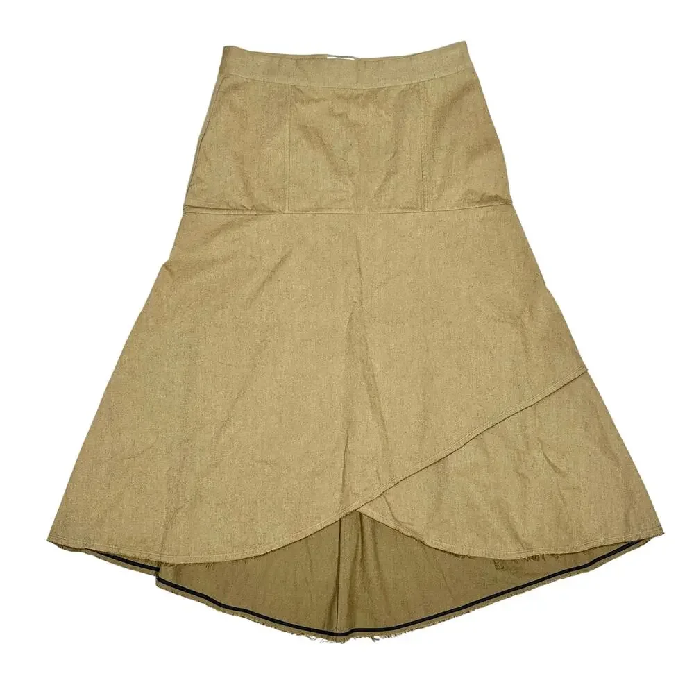 Fabiana Pigna | Women | Pampa Olive Handmade Byas Raw Cut Midi Skirt | Medium